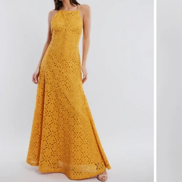 BCBGMaxAzria | Dresses | Womens Gorgeous Miel Gold Halter Dress Gown With  Chain Straps Size S | Poshmark